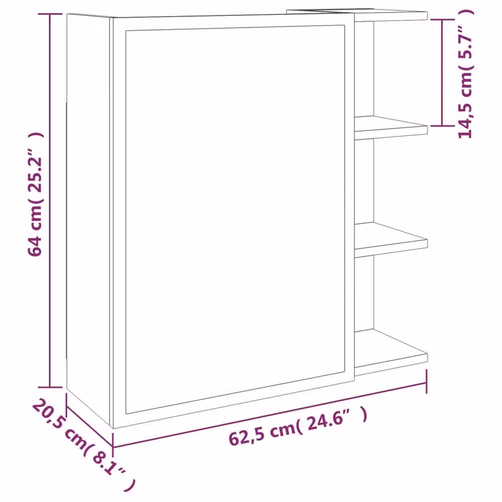 Berkfield Home Smoked Oak Bathroom Mirror Cabinet, Brown, W: 62.5 cm, D: 20.5 cm, H: 64 cm – 4