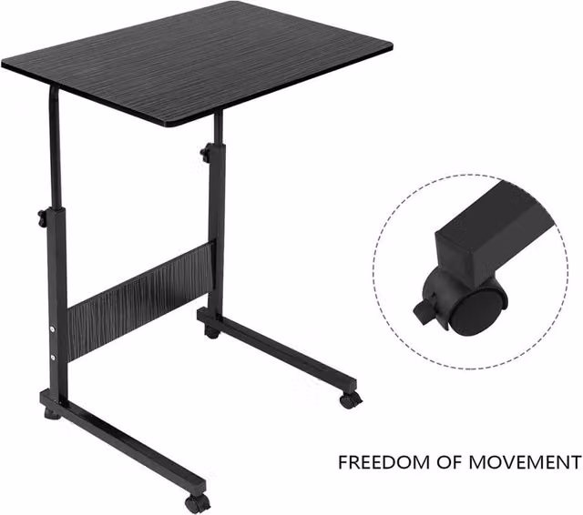 EONLION Black Modern Height Adjustable Laptop Table Trolley with Wood Top and Sled Base, W/D/H: 100 x 40 x 70 cm