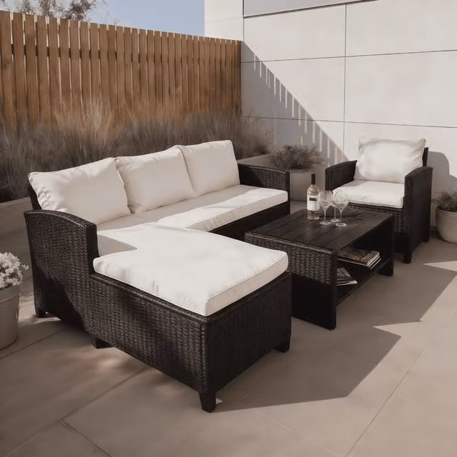 Home Source Trapani 4 Piece Black Rattan Outdoor Lounge Furniture Set