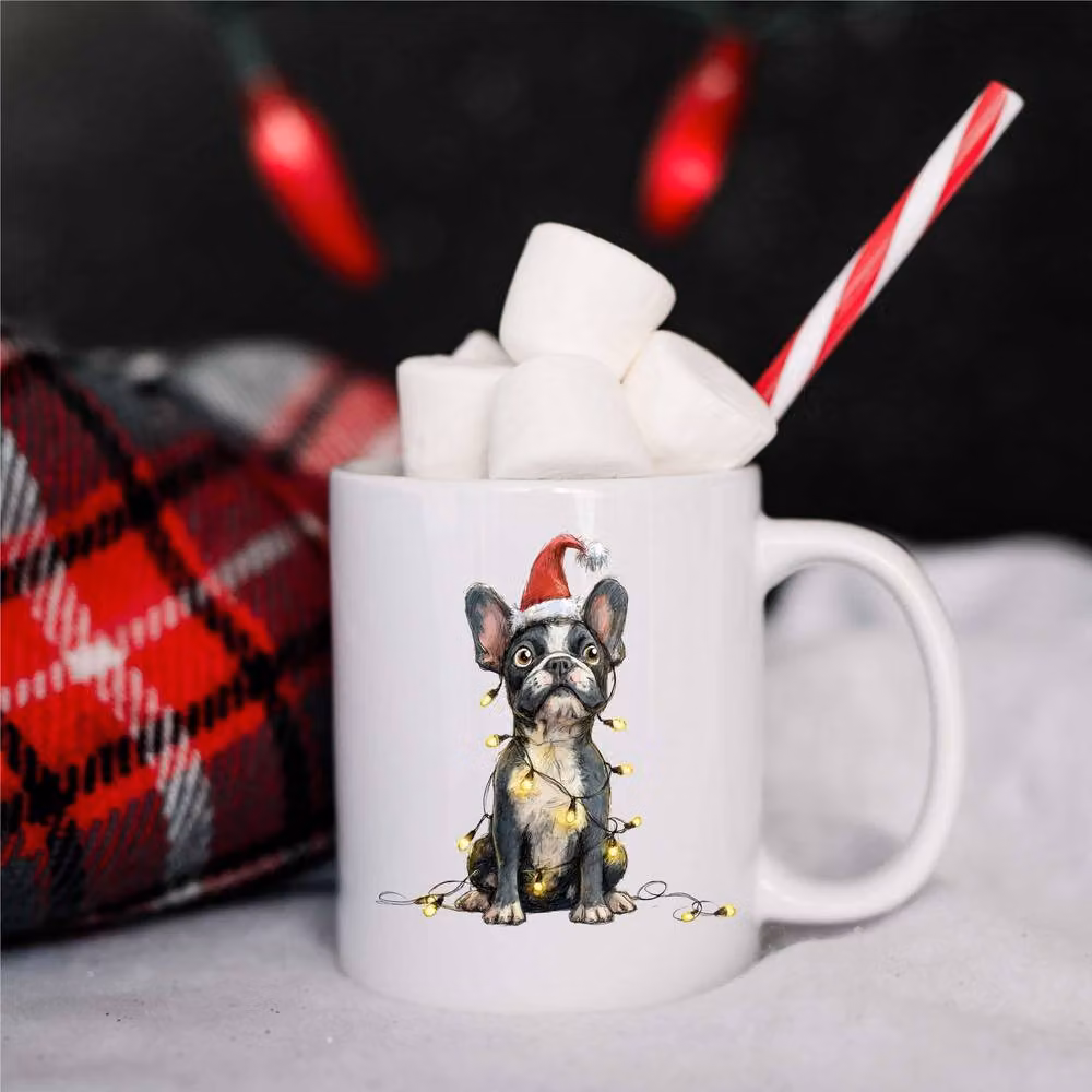 60 Second Makeover French Bulldog Christmas Lights Ceramic Mug in White – 2