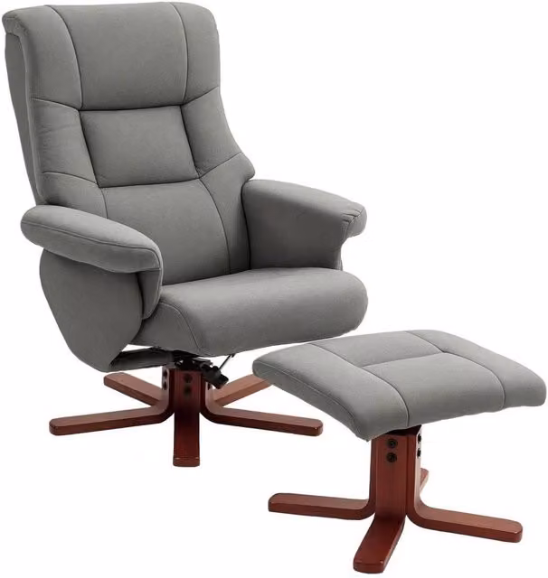 PAWNORA Grey Recliner Armchair with Matching Ottoman and Adjustable Backrest – 1