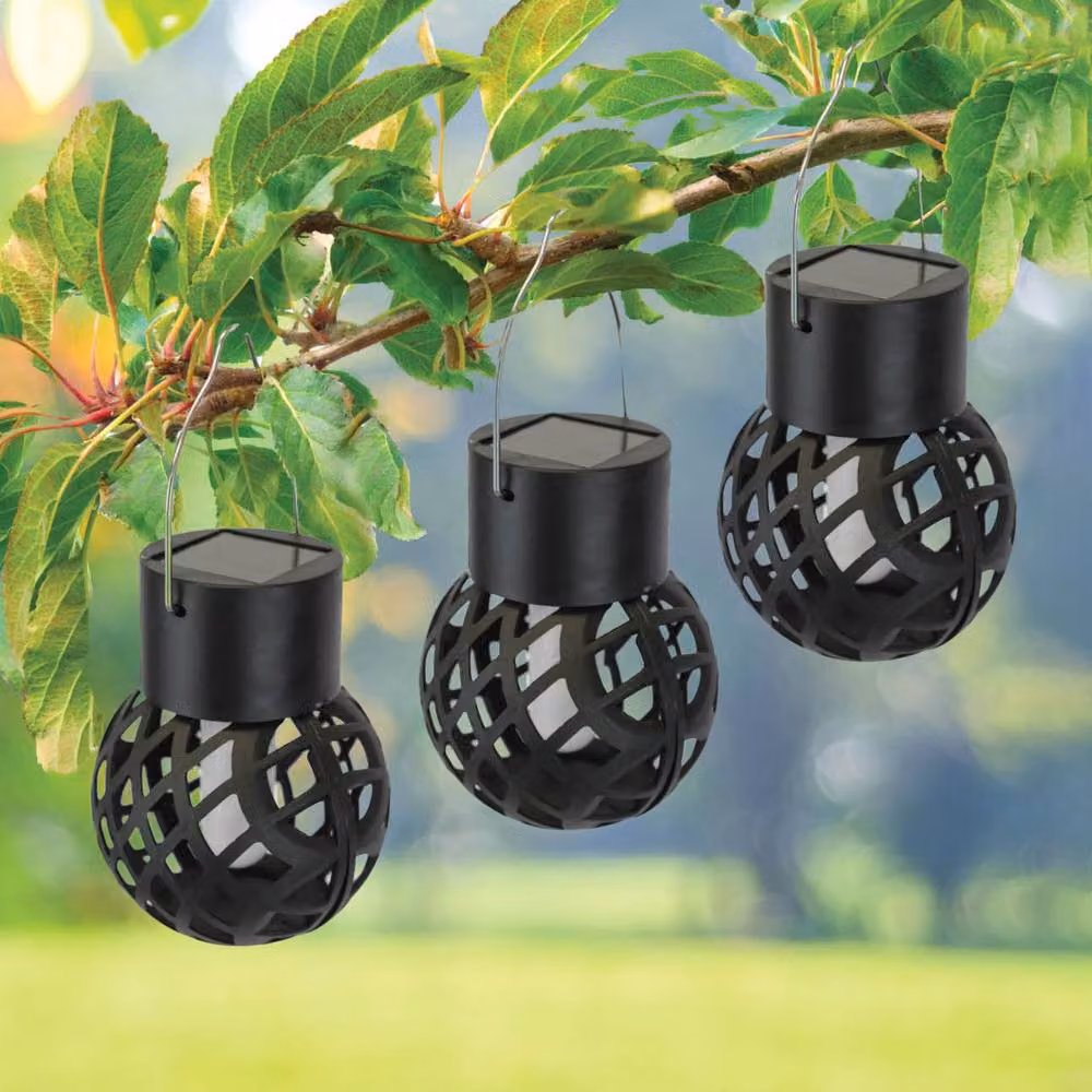 Gardenwize Set of 6 Solar Powered Hanging Dancing Flame Lantern Lights, Black, H 14cm x W 7cm x D 7cm – 3