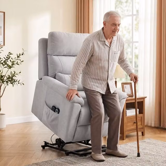 HOMCOM Power Lift Recliner Chair with Massage and Heat in Light Grey