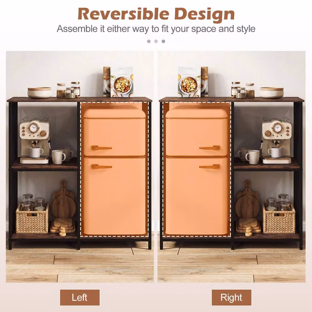 Costway Kitchen Baker's Rack and Mini Fridge Stand with 4 Shelves in Brown – 4