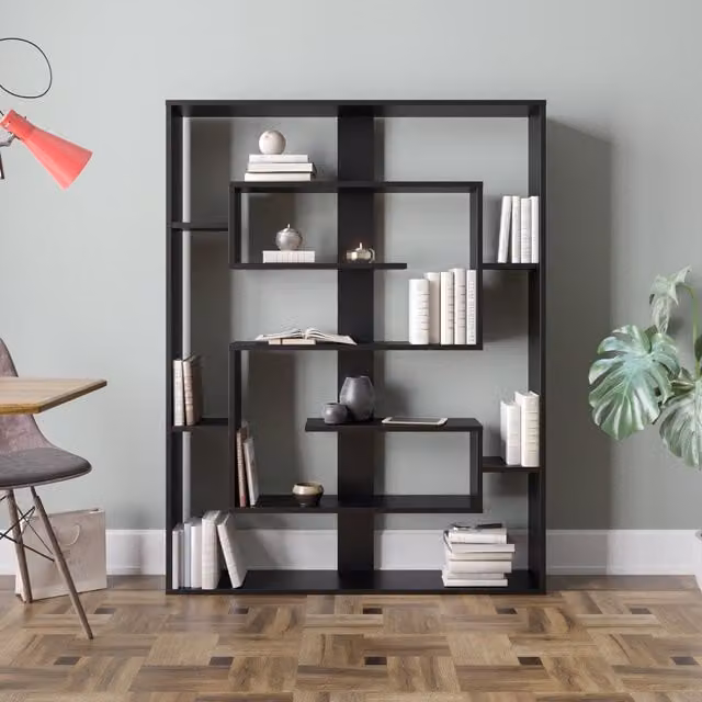 Decorotika Esteban 6-Tier Modern Geometric Bookshelf, Black, W/D/H: 120 x 22 x 156 cm