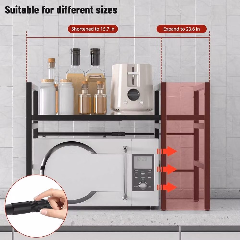 KORVIXA 2-Tier Microwave Oven Rack Stand Storage Holder in Black, Width: 100 cm – 2