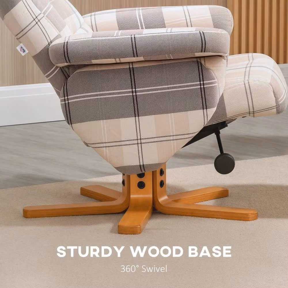 FORGEVIO Recliner Chair and Footstool in Beige Linen-touch Fabric with 360 Degree Swivel and Manual Lever – 2