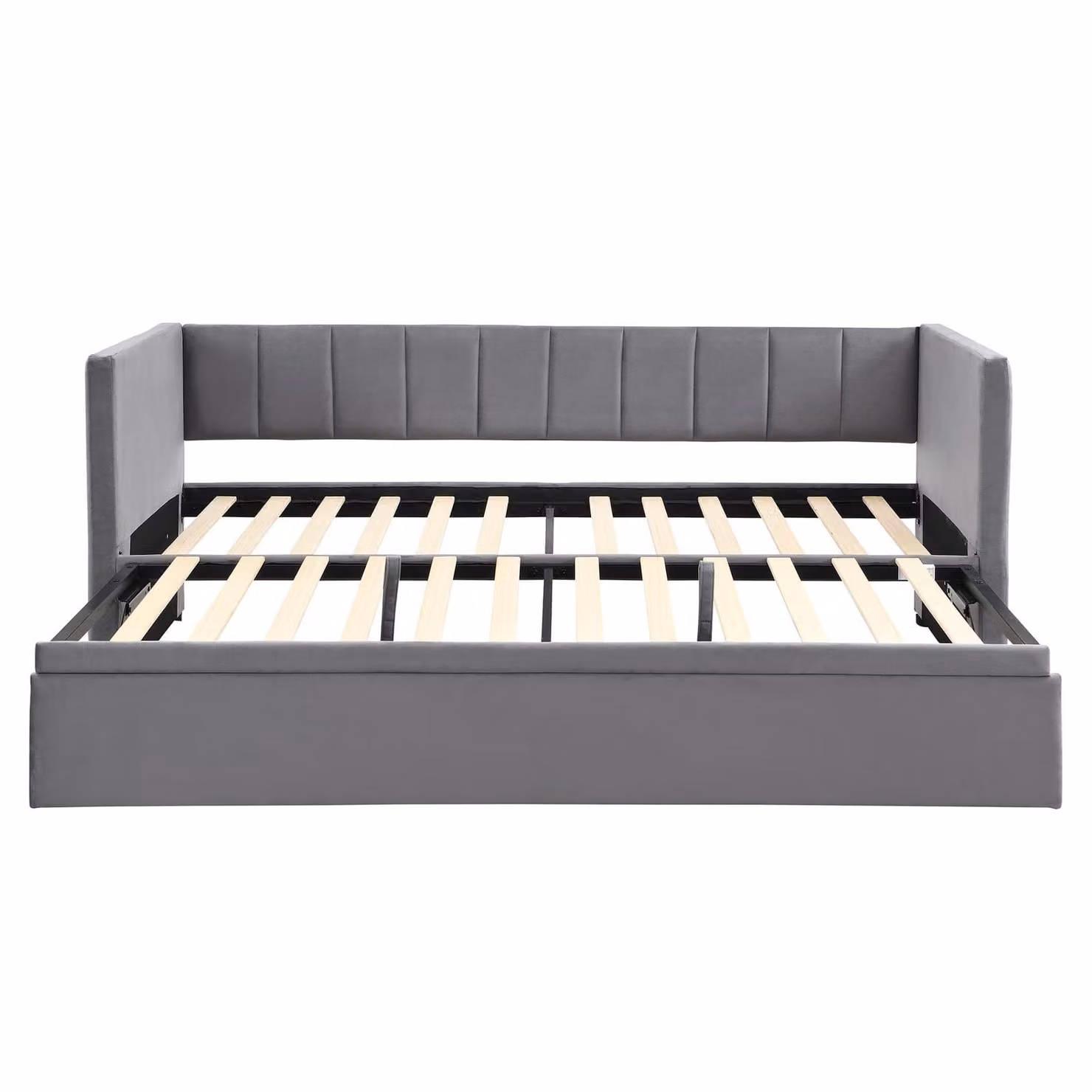 Aosom UK Grey Upholstered Velvet Daybed with Pull-Out Trundle, W: 140 cm, D: 200 cm, H: 100 cm – 2