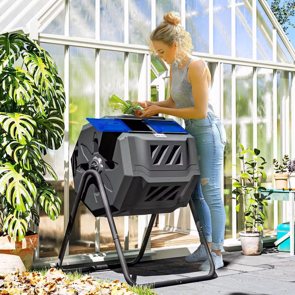 STILVORA 160L Rotating Dual Chamber Compost Bin in Black, W/D/H: 120 x 65 x 96 cm – 2