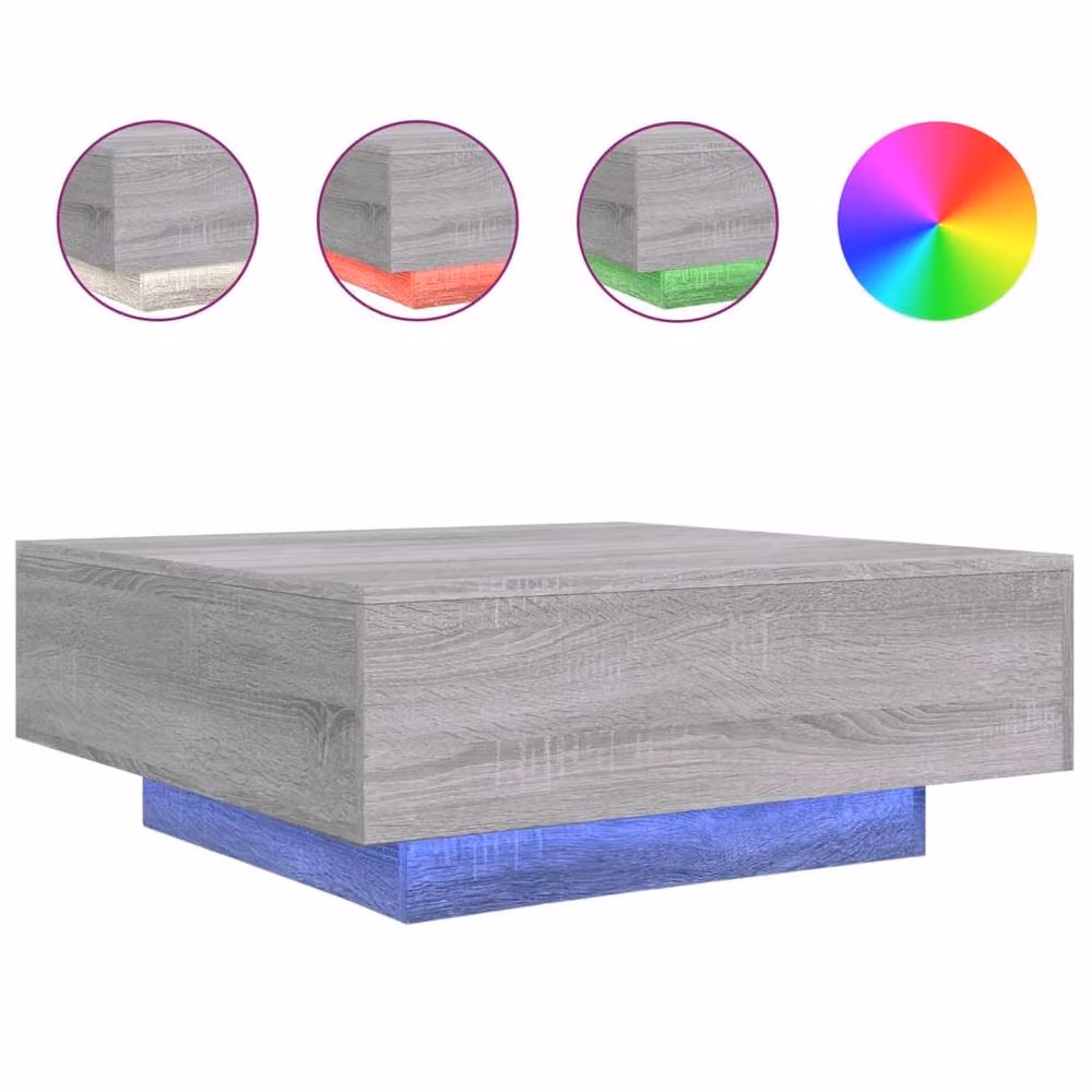 Berkfield Home Modern Square Coffee Table with LED Lights in Grey Sonoma, W/D/H: 80 x 80 x 31 cm – 2