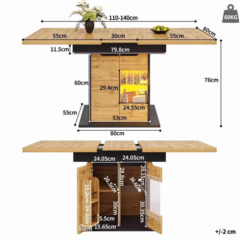 BTM Black Extendable Telescopic Rectangular Dining Table W/D/H: 110 x 80 x 76 cm to 140 x 80 x 76 cm – 3