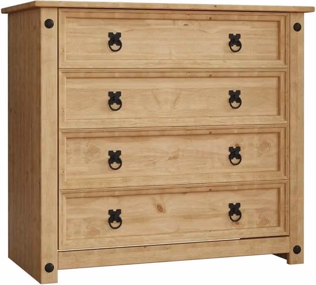PAWNORA Rustic 4 Drawer Chest in Natural Wood and Black Metal