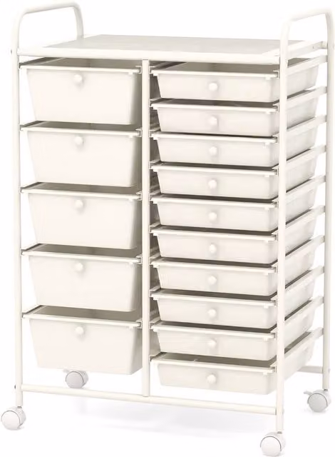 Gymax 15-Drawer Rolling Metal Tool Cart and Office Paper Organiser in White
