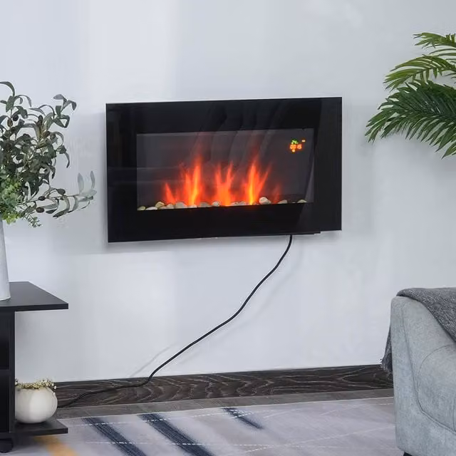 HOMCOM Electric Wall Hung Fireplace with LED Flame in Black, W/D/H: 72.5 x 40 x 40 cm