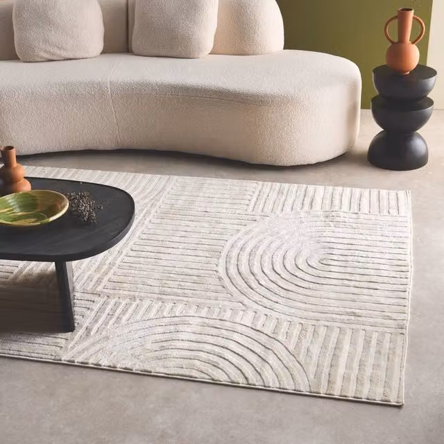 sweeek Indoor Rug with Graphic Arch Pattern in Beige, W: 200 cm, D: 290 cm