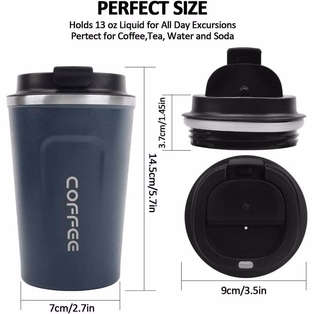 Pawnora Blue Double Walled Stainless Steel Insulated Coffee Mug with Lid, 380 ml – 2