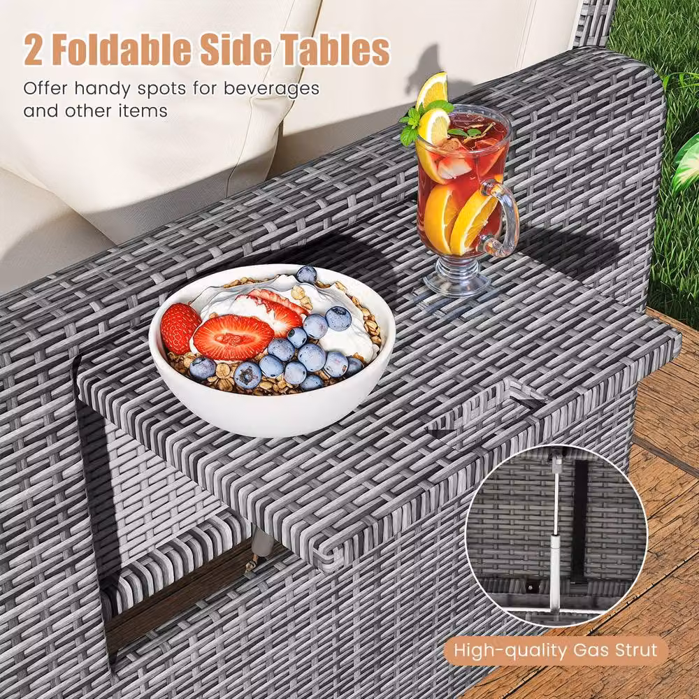 Costway 2-Piece Grey PE Wicker Daybed and Patio Rattan Furniture Set with 4-Level Backrest – 4