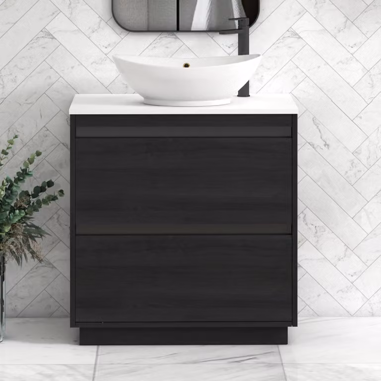 Royal Bathrooms Orion 800mm Hale Floor Standing Vanity Unit in White with Black Accent Trim, 2 Drawers and Amaze Basin