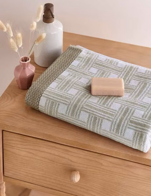 Bedeck of Belfast Rana Geometric Cotton Towel in Green Mix