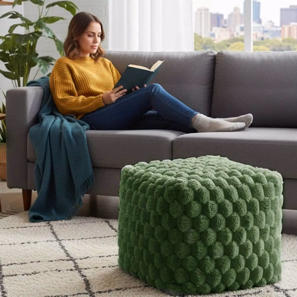 Home Republic Chunky Popcorn Faux Fur Bean Bag in Green, W/D/H: 43 x 43 x 43 cm – 2