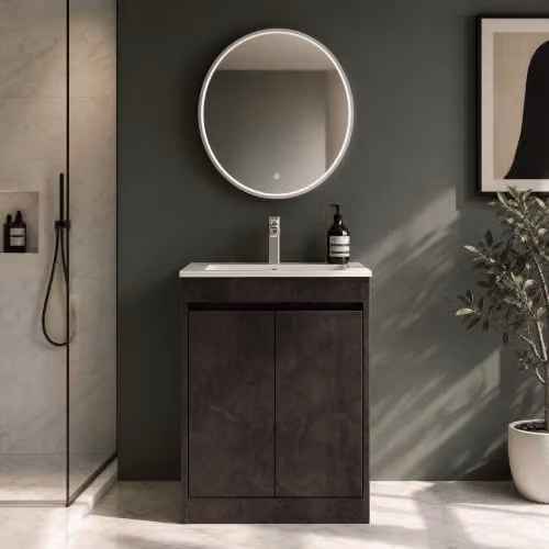 Balterley Modern 2 Door Freestanding Bathroom Vanity Unit with Basin and LED Lighting in Matt Grey, W/D/H: 62.0 x 39.5 x 83.5 cm – 5