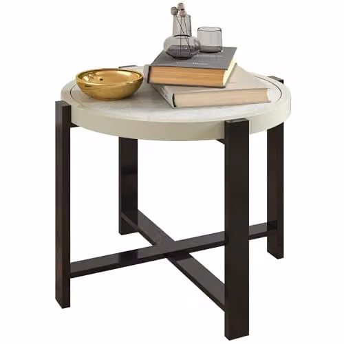 Outsunny Round Modern Garden Side Table in Grey with Glass Top, Diameter: 60 cm, Height: 46 cm – 1