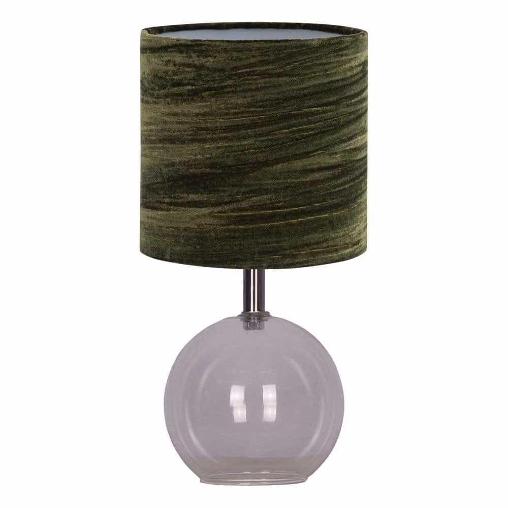 First Choice Lighting Set of 2 Buck Clear Glass Table Lamps with Green Fabric Shades – 2
