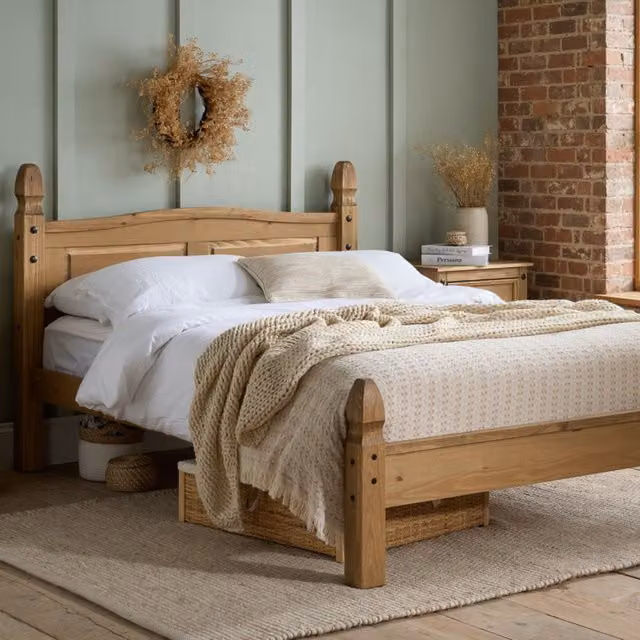 Birlea Mexican Corona Low End Double Bed in Brown Rustic Waxed Pine – 1