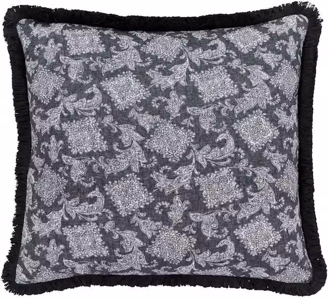 Bedeck of Belfast Florence Filigree Eyelash Square Cotton Cushion in Charcoal Grey Mix