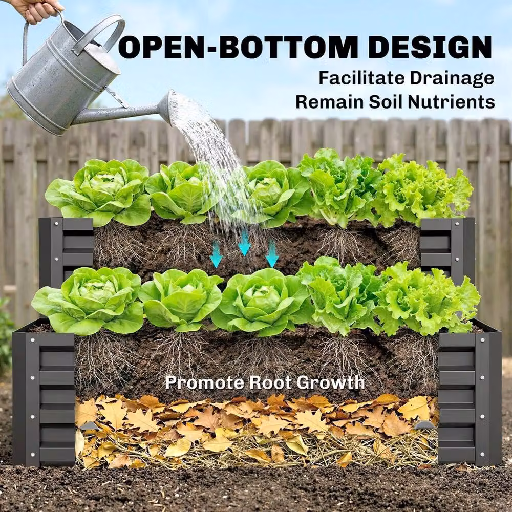 NESTLUNE 2 Tier Galvanised Steel Raised Garden Bed Planter Box in Grey, W/D/H: 120 x 101 x 58 cm – 3
