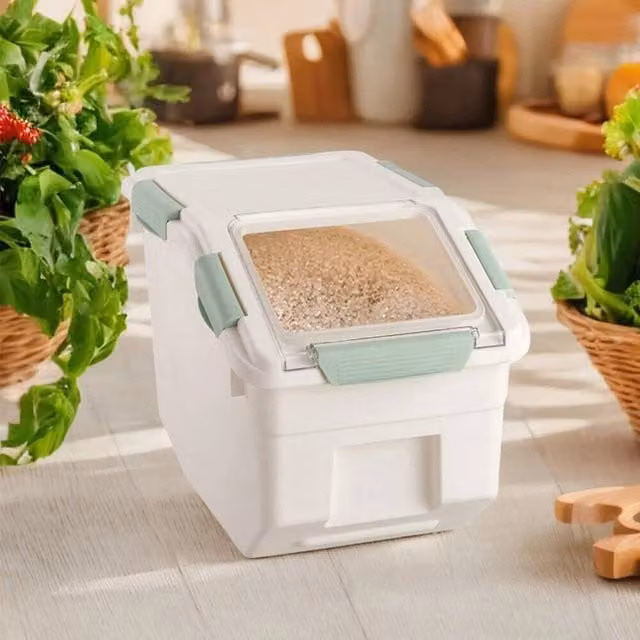 EONLION 10kg Kitchen Rice Dispenser Storage in White and Green – 1