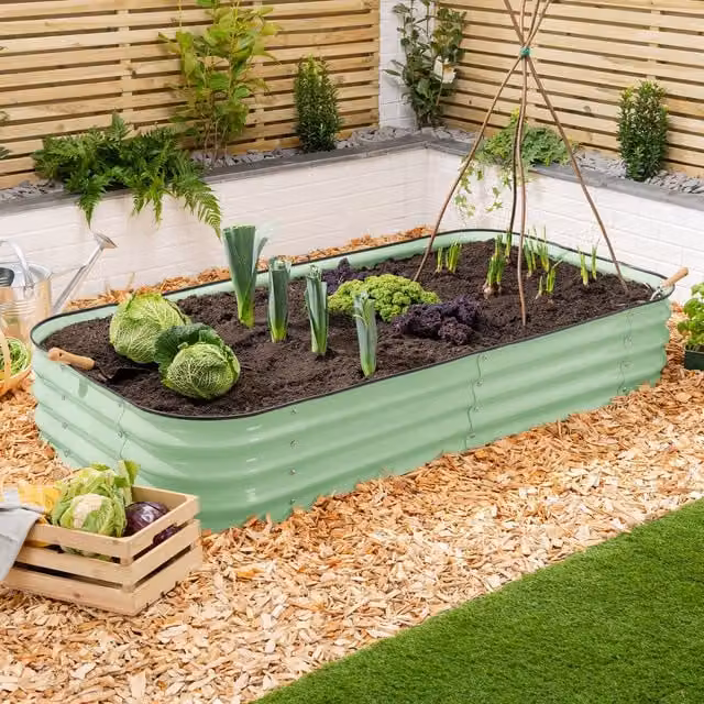 Christow Rectangle Raised Garden Bed in Green Galvanised Steel