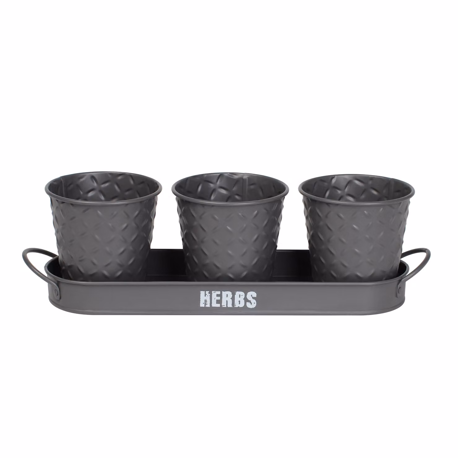 Simpa 3-Piece Metal Tabletop Herb Planter Set with Tray in Grey, White and Black – 2