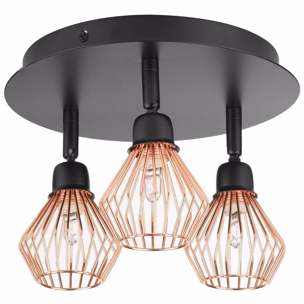 Wyld and Coco Industrial 3-Head Adjustable Copper and Black Metal Ceiling Light – 2