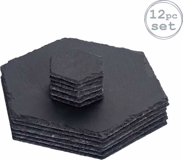 Argon Tableware 12 Piece Hexagon Slate Placemats and Coasters Set in Grey – 1