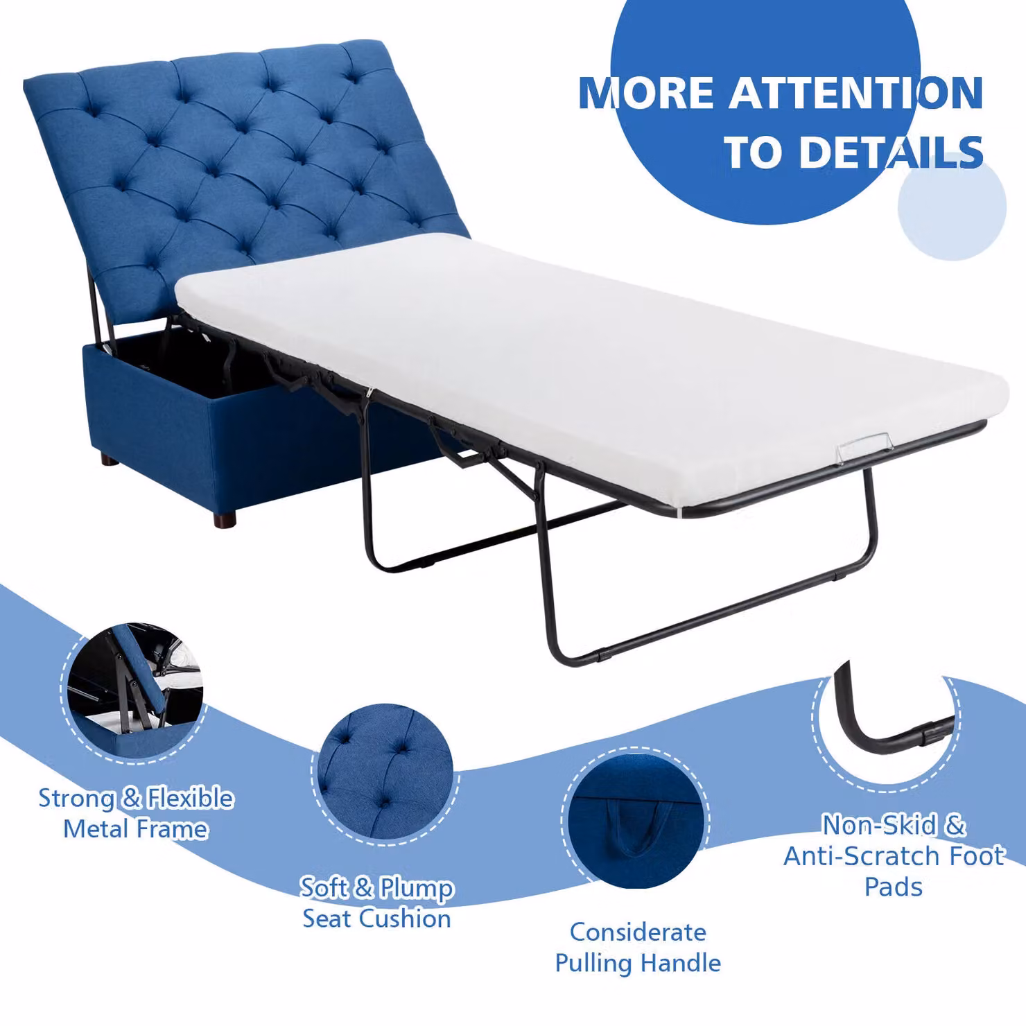 Gymax Convertible Sofa Bed Folding Ottoman Sleeper in Blue – 2