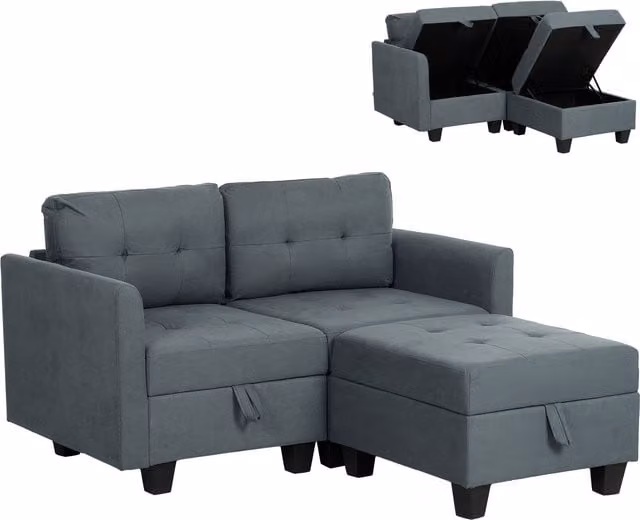 HOMCOM Reversible Modular L-Shape Sectional Sofa with Storage in Grey Fabric