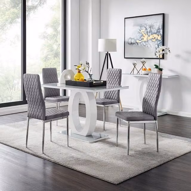 FurnitureboxUK Giovani Grey Dining Set with Rectangular Glass Table and 4 Milan Velvet Chairs