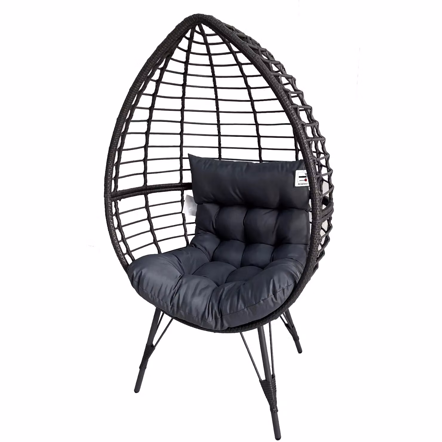 FURNITURE ONE Rattan Standing Egg Chair with Removable Water-Resistant Cushions and Metal Frame in Grey – 2