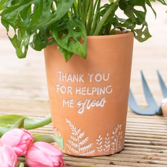 Kingsbury Gifts Thank You For Helping Me Grow Ceramic Terracotta Tabletop Pot in Orange and White