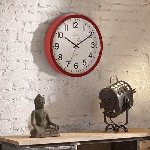 Acctim Kempston Round Metal Wall Clock in Red, Diameter: 35 cm – 2