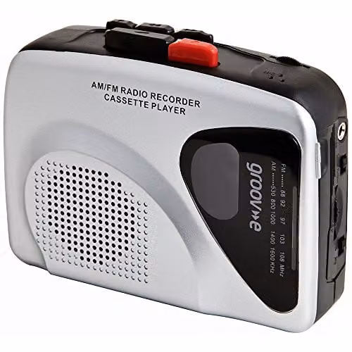 Groov-e Retro Personal Cassette Player and Recorder with AM/FM Radio, Built-in Speaker and Microphone, Silver