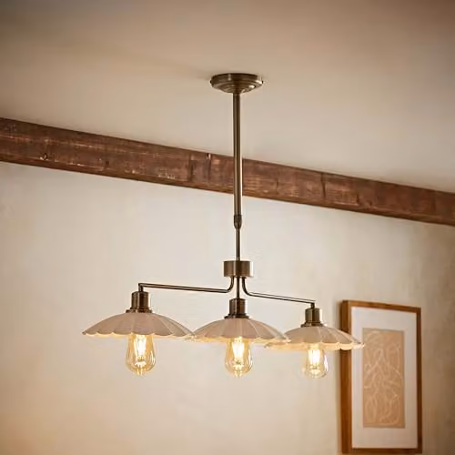 ValueLights Holborn 3 Drop Diner Bar Ceiling Light with Bulbs in Beige and Gold/Brass – 1