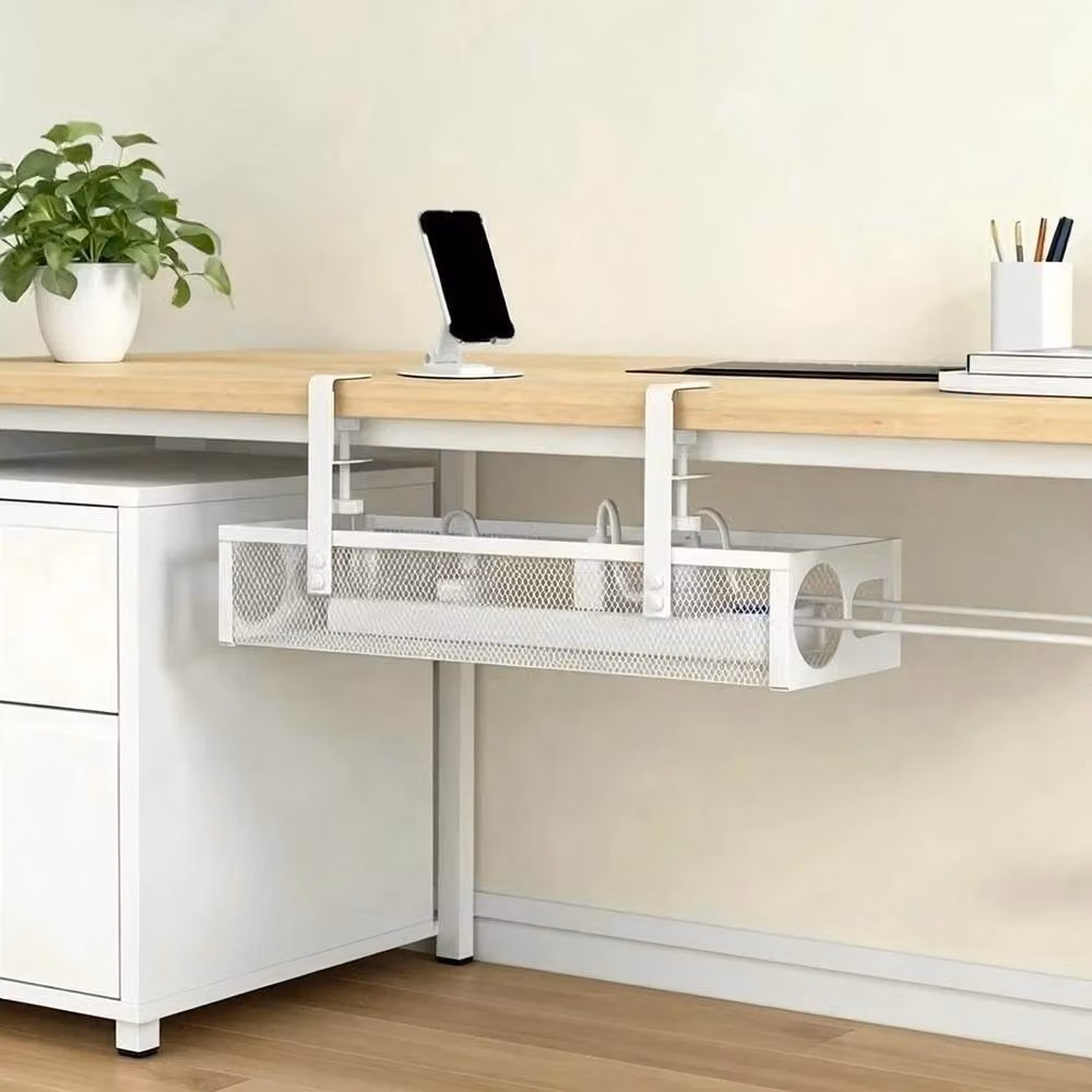 Kelvenix White Under Desk Wire Management Tray in Steel – 3