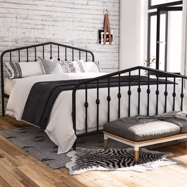 Novogratz Bushwick Industrial Metal Bed in Black, Double (140 x 200 cm)