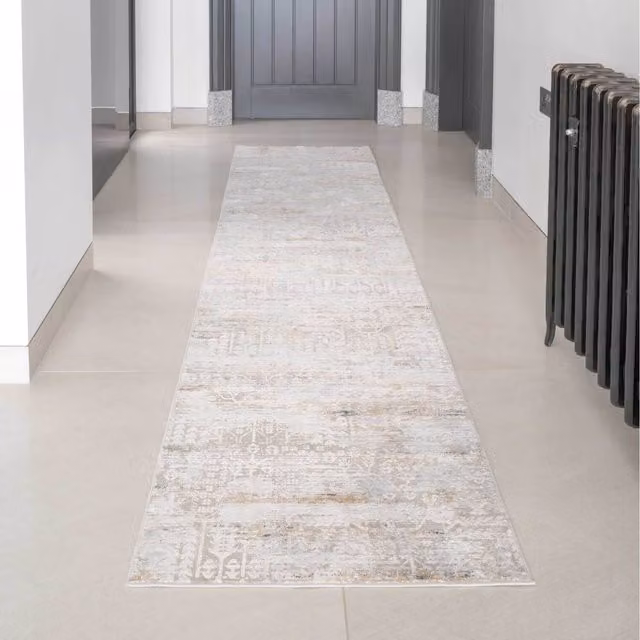 The Rug House Abstract Boho Aztec Motif Living Area Rug in Grey, Silver, Petrol and Blue, W: 240 cm, D: 70 cm