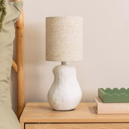 ValueLights Mae White Abstract Sandblast Ceramic Table Lamp with Natural Linen Shade – 2
