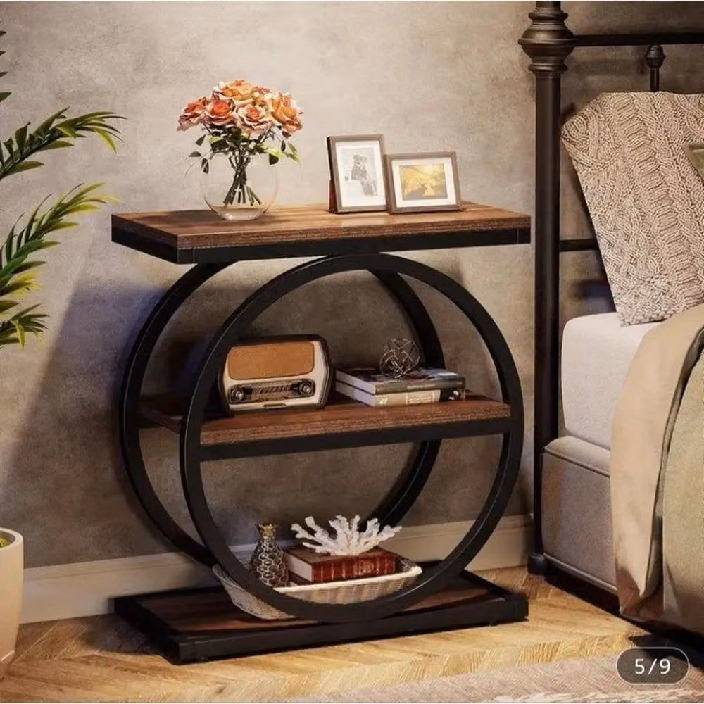 KORVIXA Industrial Side Table with 3 Shelves in Brown, W/D/H: 100 x 100 x 20 cm – 3