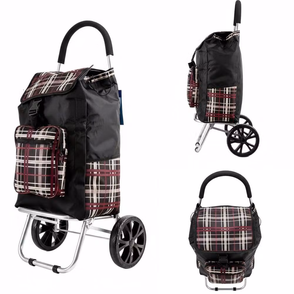 VOGREX Red Mustard Check 2-Wheel Foldable Shopping Trolley Bag in Multicolour – 3