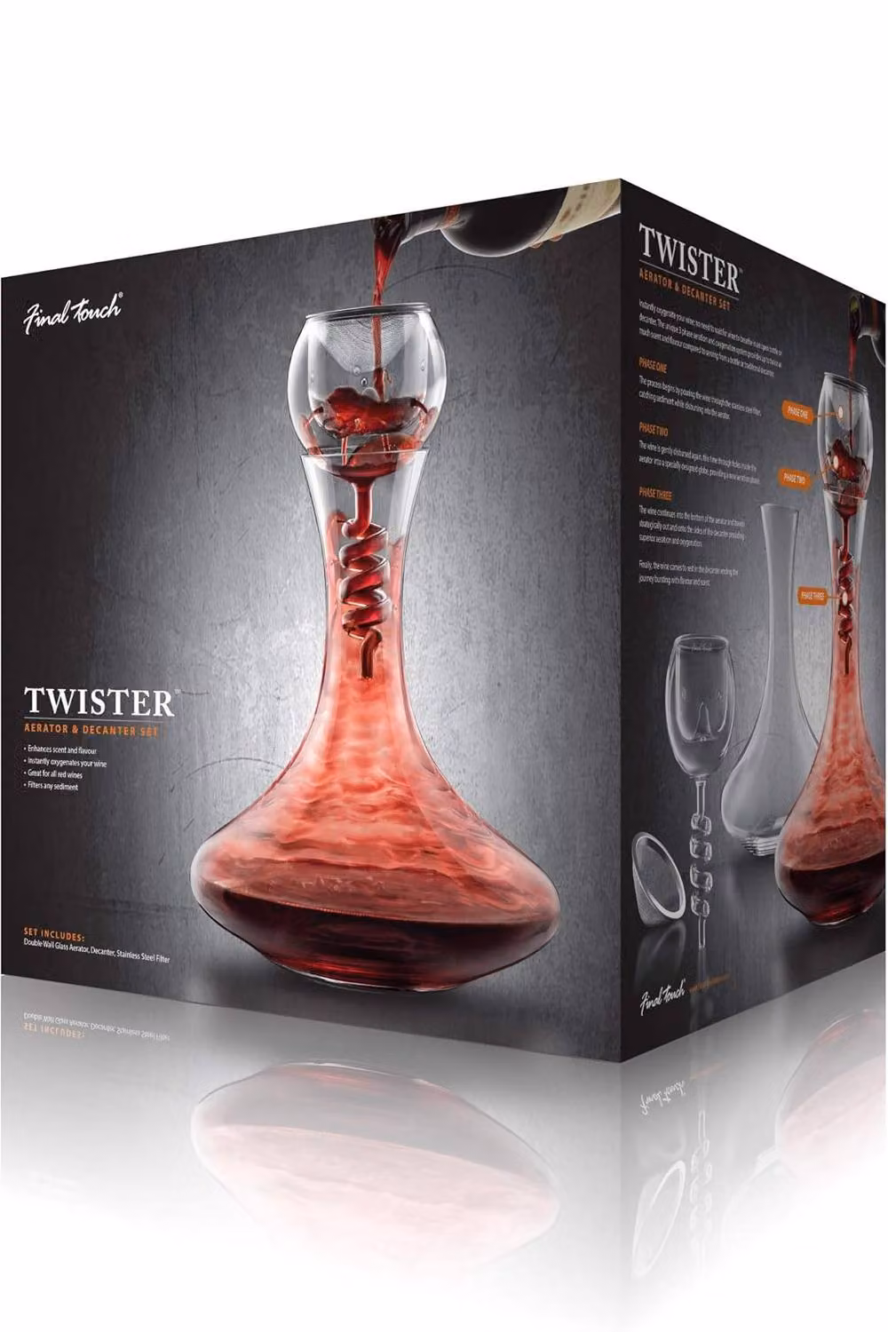 Final Touch Twister Glass Aerator and Decanter Set in Transparent – 6